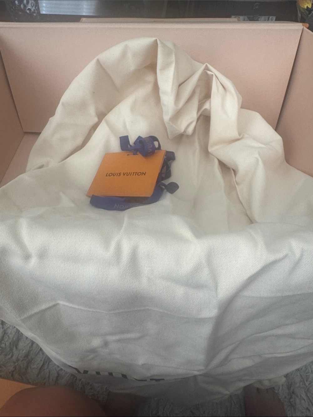Louis Vuitton Cream Protective Dust Cover with Orange Tag L box and store bag